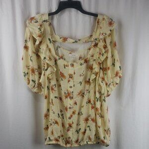 Maurices 1X Sunflower Square Neck Ruffle Blouse